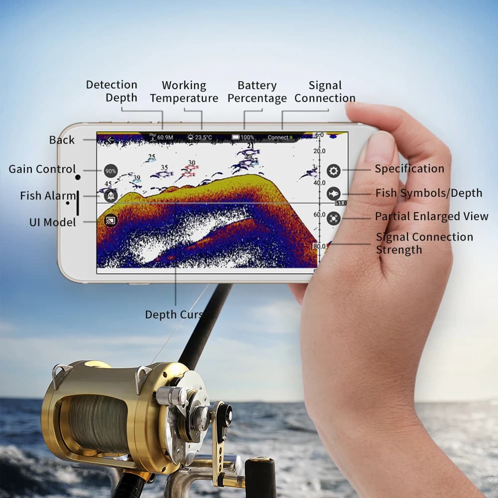 Sondeur de pêche JOYLOG Smart Sonar rechargeable 40M - Détecteur de poissons intelligent pour lac et mer