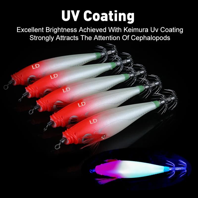 Leurre LEYDUN Luminous Horizontal Squid Jig 5pcs - Appât phosphorescent pêche calmar seiche crevettes mer