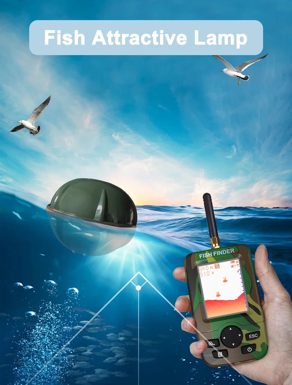 Sonar portable intelligent pêche main étanche détecteur poissons sans fil pour bateau kayak avec transducteur