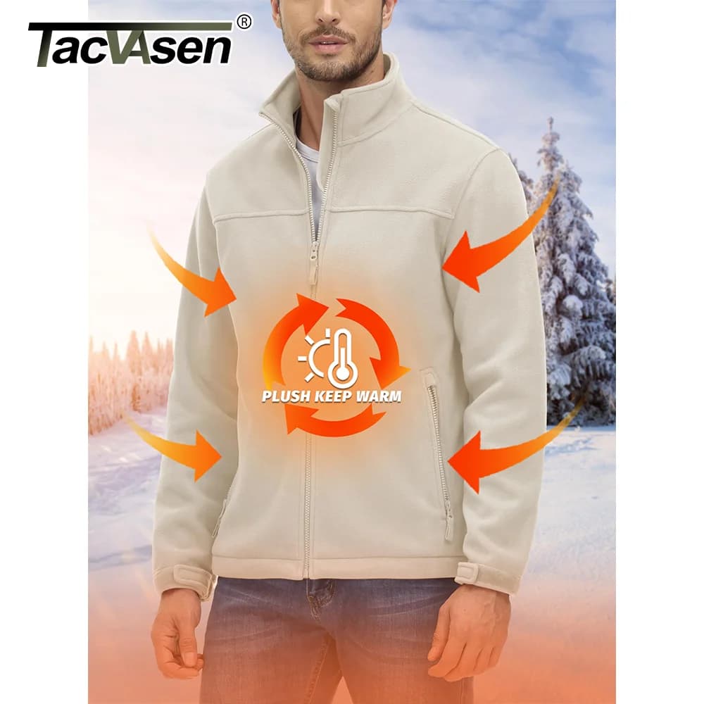 Veste travail hiver TACVASEN polaire homme zip complet - Veste randonnée outdoor coupe-vent poches zippées