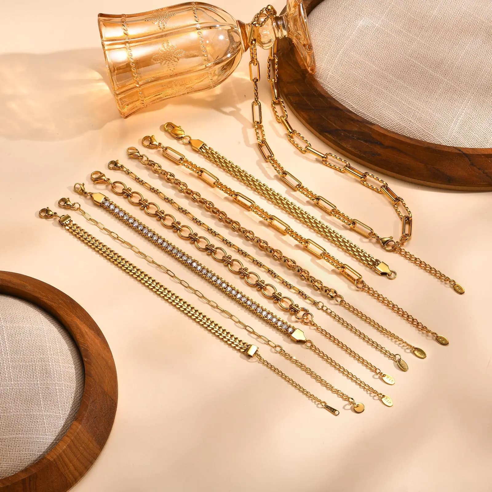 Bracelet chaîne acier inoxydable doré 18K - Twist paperclip ajustable bijou pêche tendance