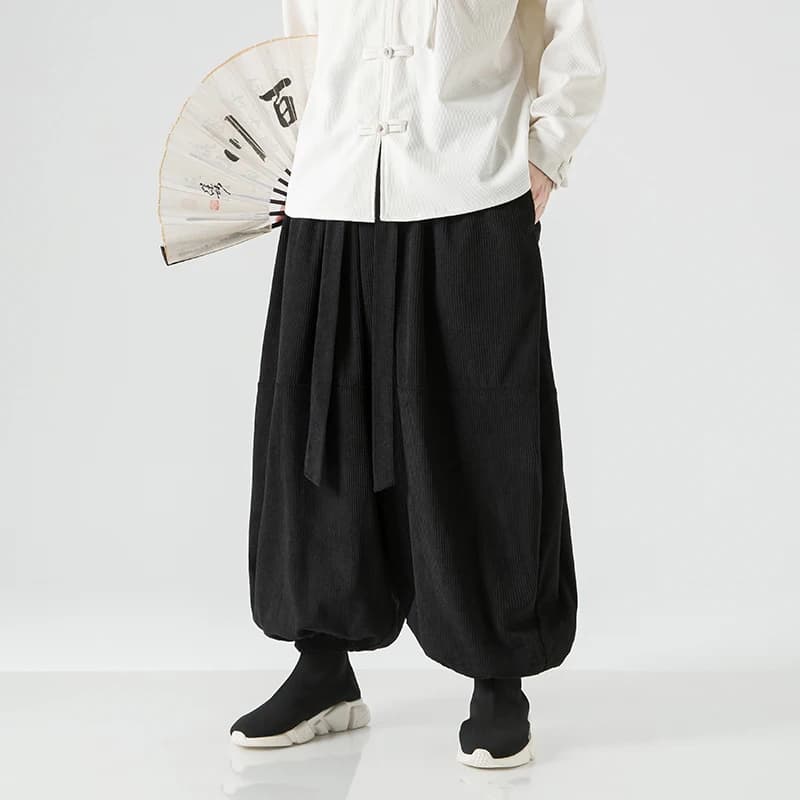 Pantalon velours côtelé homme pêche loose casual printemps automne streetwear élastique