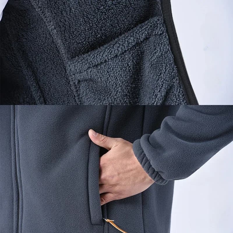 Veste polaire épaisse hiver pêche grande taille - Manteau zip windproof poches multiples extérieur