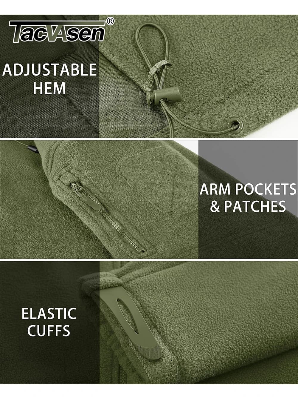 Veste polaire TACVASEN avec capuche zippée anti-vent pour pêche printemps-hiver