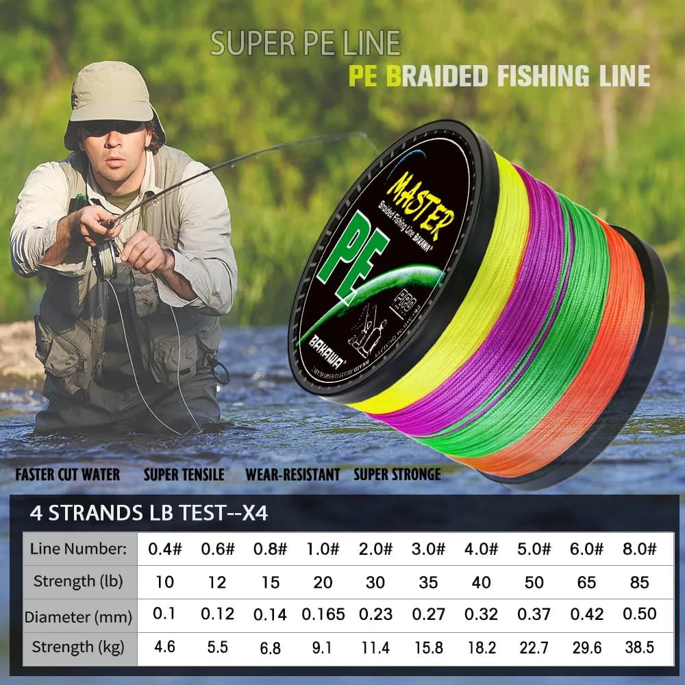 Fil de pêche japonais BAKAWA 4 brins multifilament PE, 10LB à 85LB, idéal pour la carpe,