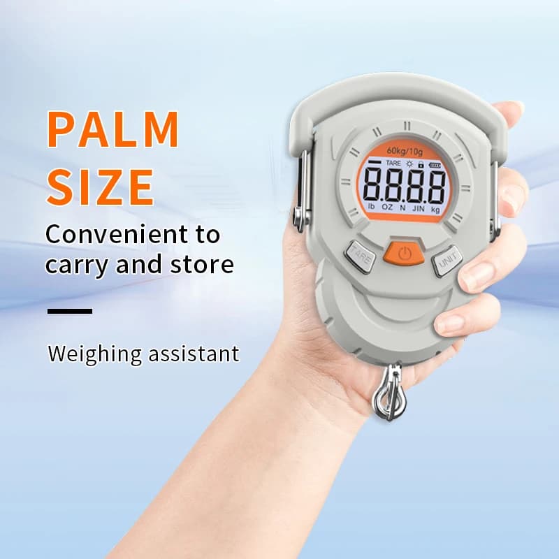 Balance digitale LCD portable 60kg précision 10g pour bagages et pesée poissons avec crochet suspendu