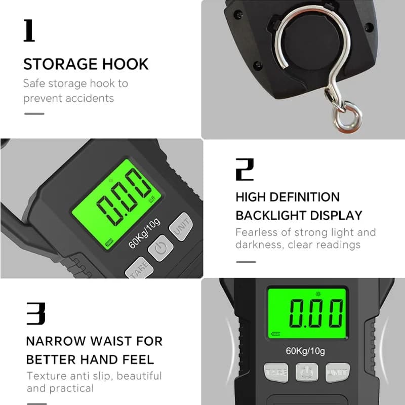 Balance numérique suspendue 60kg avec recharge USB/batterie - Outil de pesée portable pour pêche et bagages