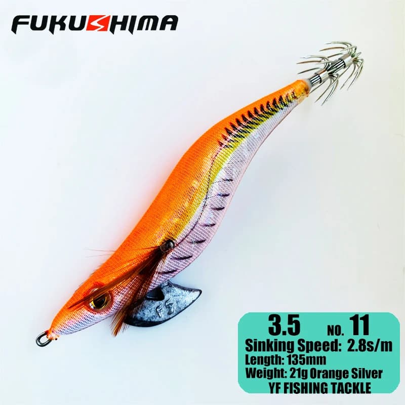 Leurre Egi Fukushima 2-3.5 pour Calamar et Seiche, Appât Crevette Fluorescent avec Hooks Aiguisés 21g Pêche