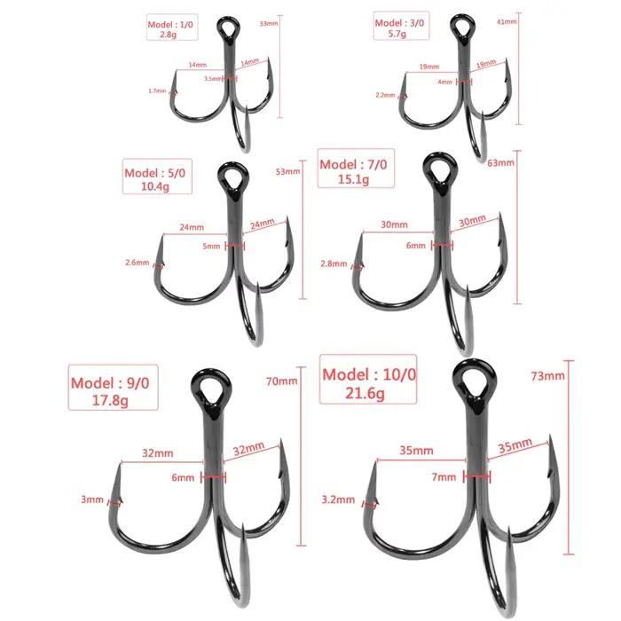 Hameçons triples 4X renforcés taille 1 à 10/0 pour gros poissons - acier carbone ultra-résistant