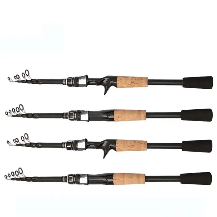 Canne télescopique pêche leurres 1.5m à 2.4m carbone pour lancer 8g-25g avec poignée bois