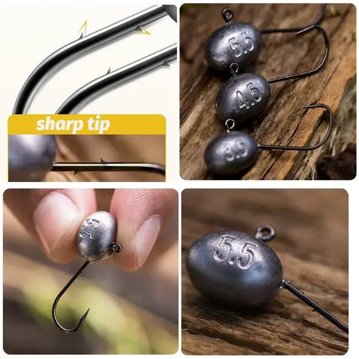 Lot de 5 têtes plombées jig pour leurres, 1.5g à 6.5g, hameçon double ardillon forte puissance pour pêche
