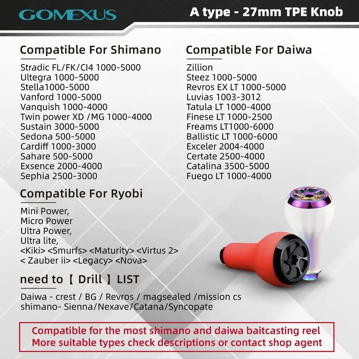 Poignée Gomexus TPE 27mm pour moulinets Shimano Daiwa, grip antidérapant pêche humide