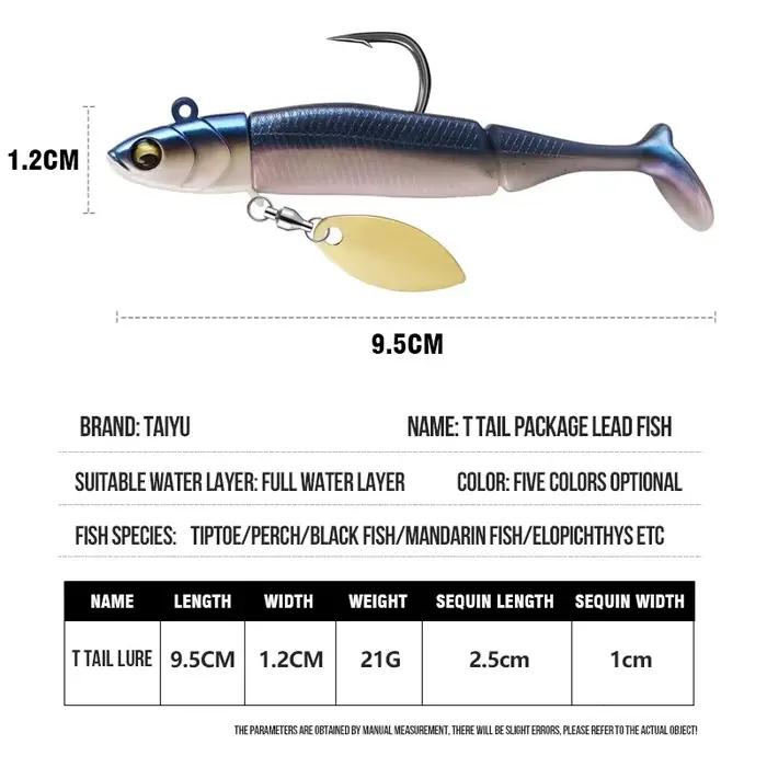 Leurre souple TAIYU T-tail 21g avec tête plombée, appât spinner métal pour brochet truite et perche