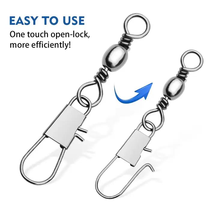50-100 émerillons à roulement pêche avec clips Fastlock pour connexions rapides et sécurisées