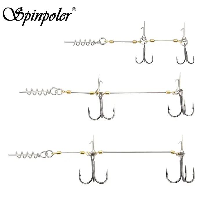 Montage stinger Spinpoler pour shad et leurres souples - Hameçons doubles pour brochet avec vis sans fin #6 #1 #1/0