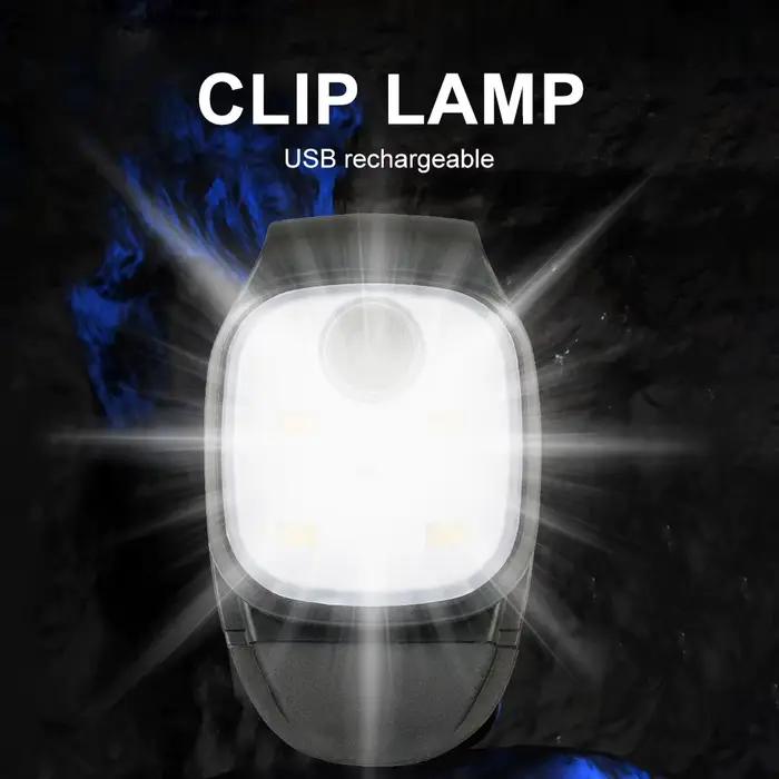 Lampe clip LED 4 modes rechargeable USB pour jogging marche nocturne pêche randonnée sécurité