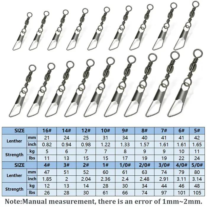 Émerillons barrel avec snap de sécurité - 50 pièces en acier inox pour pêche en mer