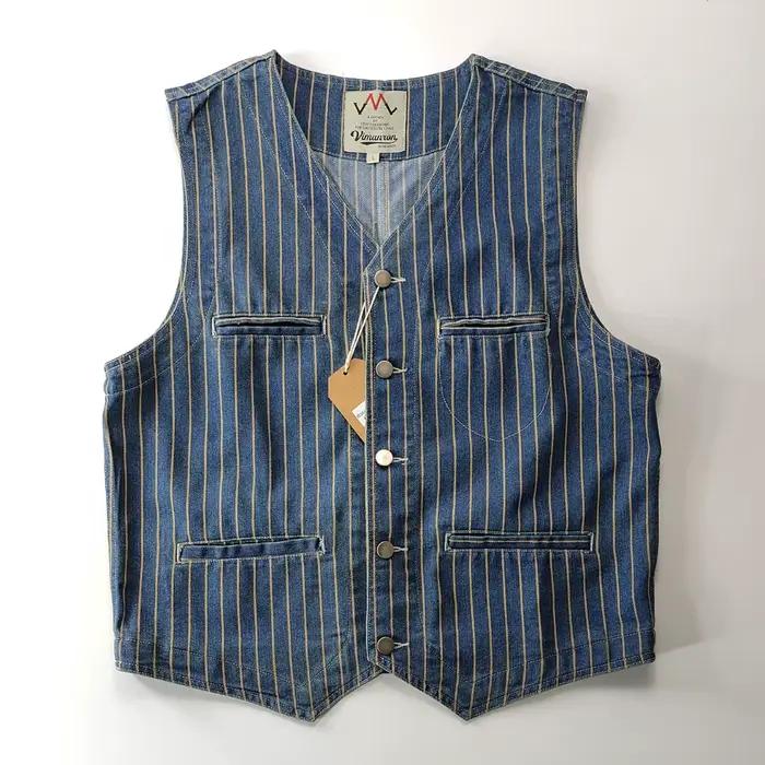 Gilet pêche décontracté en jean japonais - Veste sans manches cargo multi-poches style rétro pêche