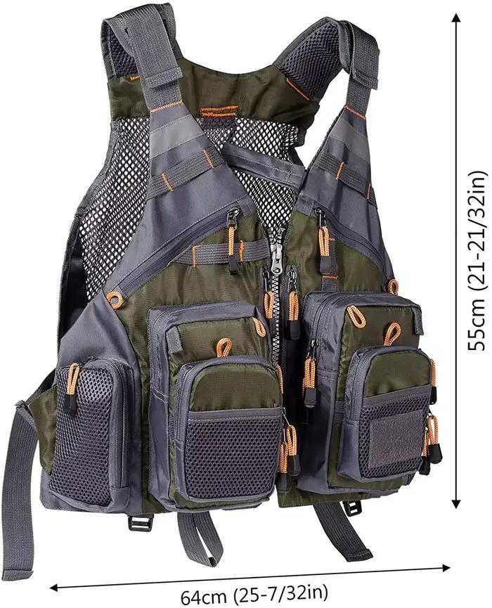Veste de pêche respirante légère ajustable avec rangements pour matériel de pêche sportive