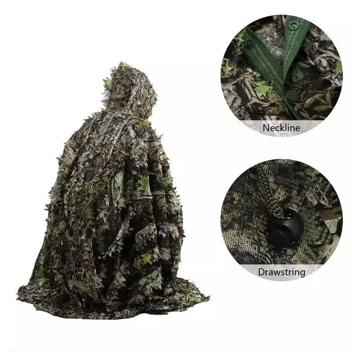 Poncho camouflage feuilles 3D - Discret pour pêche en rivière et sous-bois