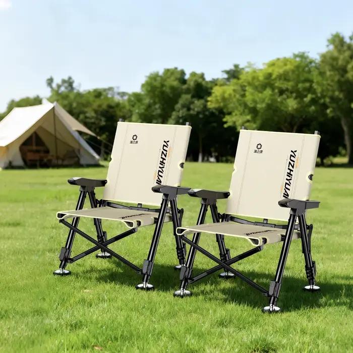 Chaise pêche pliante portable avec pieds télescopiques et dossier réglable pour terrains variés