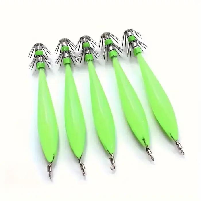 Ackibbik 5 leurres luminescents pour pêche au calmar et poulpe - hameçons spéciaux céphalopodes