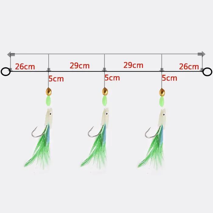 Hameçons plume Mrlurion 3 bras pour pêche en mer bar et maquereau avec montage sabiki