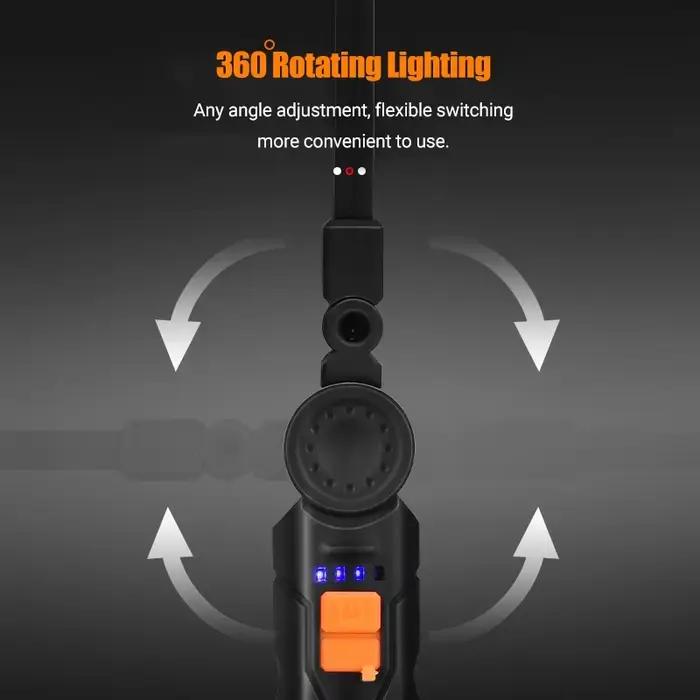Lampe torche LED COB portable rechargeable USB magnétique pour camping pêche travail