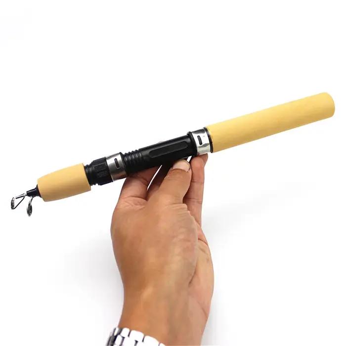 Canne pêche crevette hiver mini glace carbone élastique - Moulinet métal poignée bois antidérapante