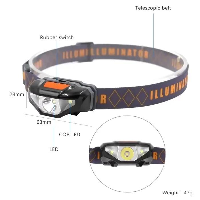 Mini lampe frontale étanche 3 modes avec piles AA pour pêche camping et randonnée légère