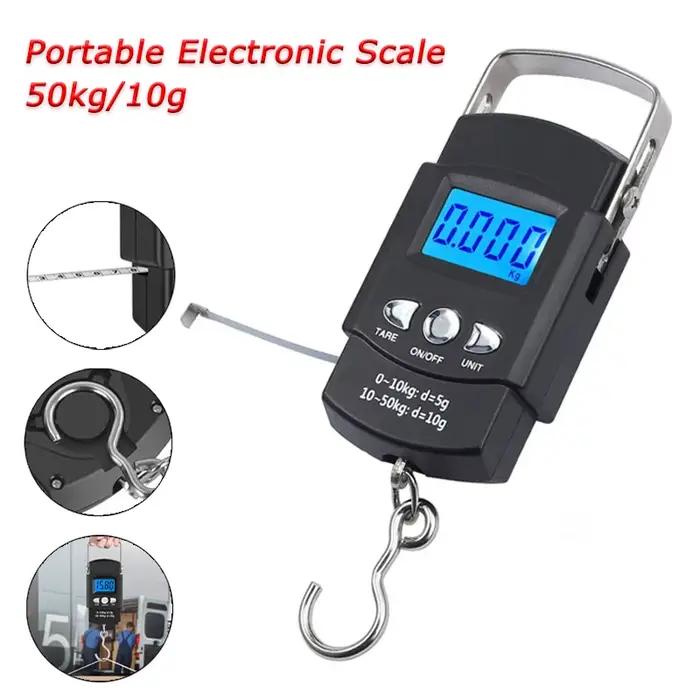 Balance électronique de pêche portable 50kg avec mètre ruban crochet LCD pour peser les prises et le matériel de pêche