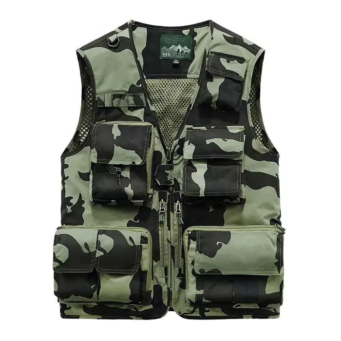 Gilet décharge camouflage été homme - Veste sans manches mesh multi-poches pour travail et pêche