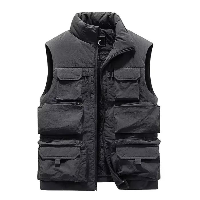 Veste polaire sans manches pêche hiver - Coupe slim coupe-vent avec multiples poches pour pêcheur actif