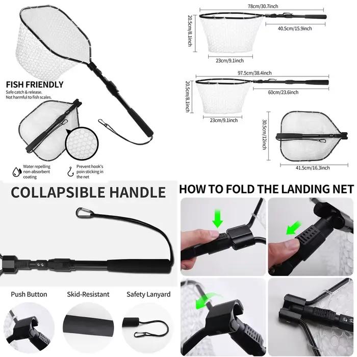 Filet de pêche pliable et télescopique extensible 190 cm pour eau douce et mer
