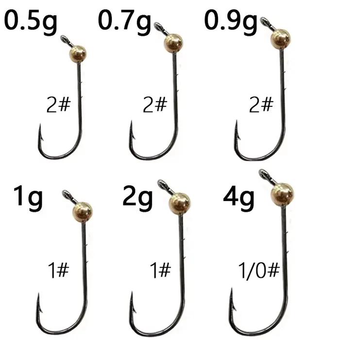 Lot de 5 hameçons jig micro 0.5g à 4g tête cuivre pour leurres souples et mini crankbait
