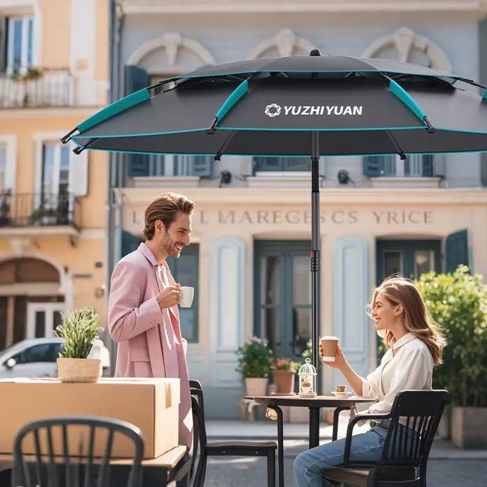Parapluie de pêche UPF50+ noir colle - Protection 360° ajustable portable avec sac de transport