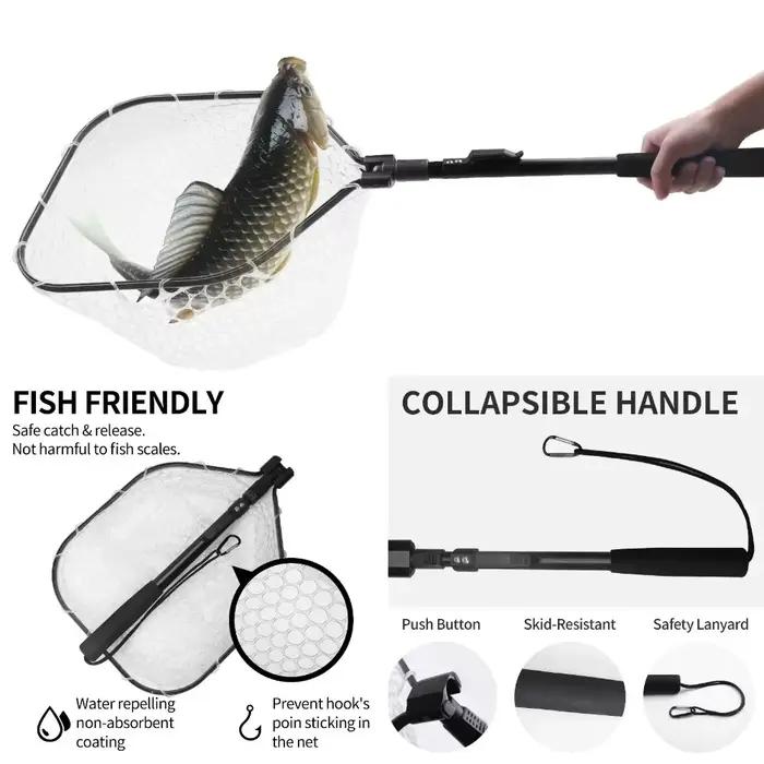 Filet de pêche télescopique 55-190cm saumon truite carpe silure débarquement flottant pliable capture facile