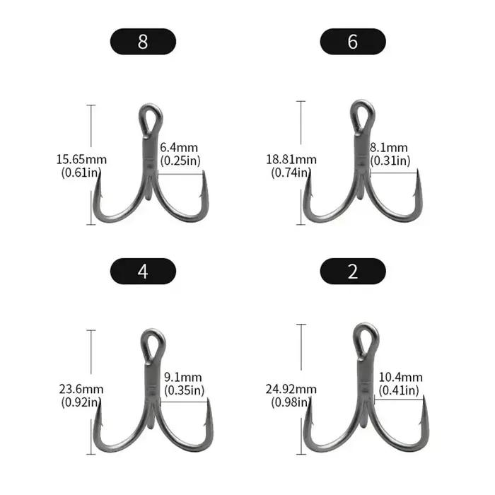 Hameçons triples pêche 10 pièces acier haute carbone 4X résistants et tranchants pour leurres et appâts