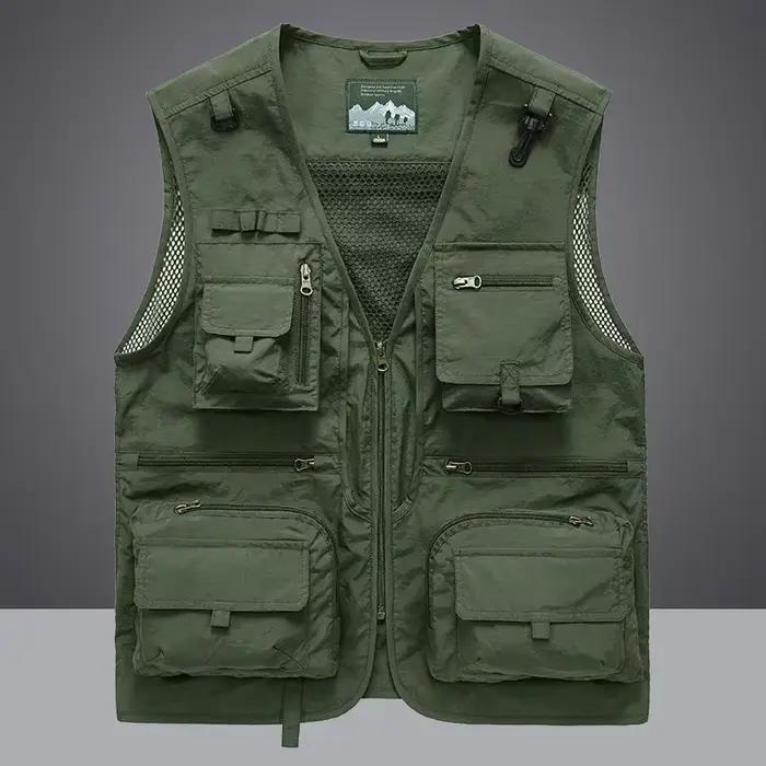Veste sans manches pêche et randonnée été homme 7XL avec 14 poches cargo et mesh respirant