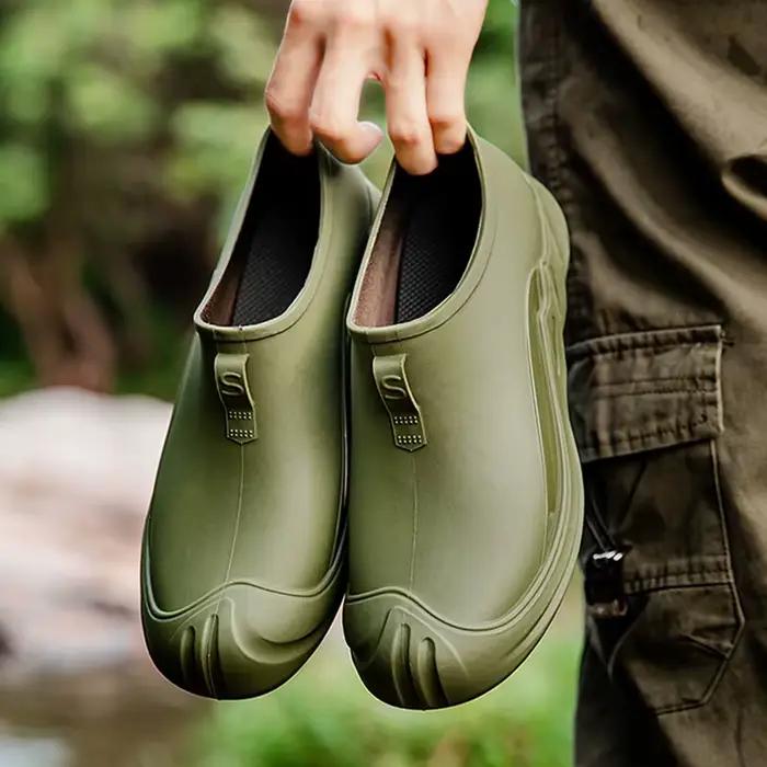 Bottes de pluie homme casual imperméables - Chaussures jardin isolées antidérapantes mode slip-on