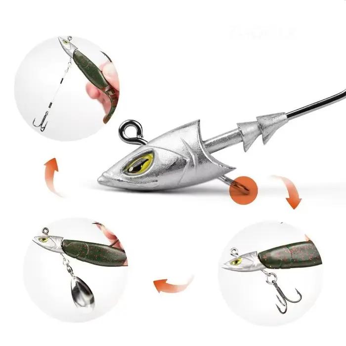 Hameçons plombés mer 5 pièces 14g à 42g pour bar et daurade - Tête poisson simulée avec porte-hameçon élargi