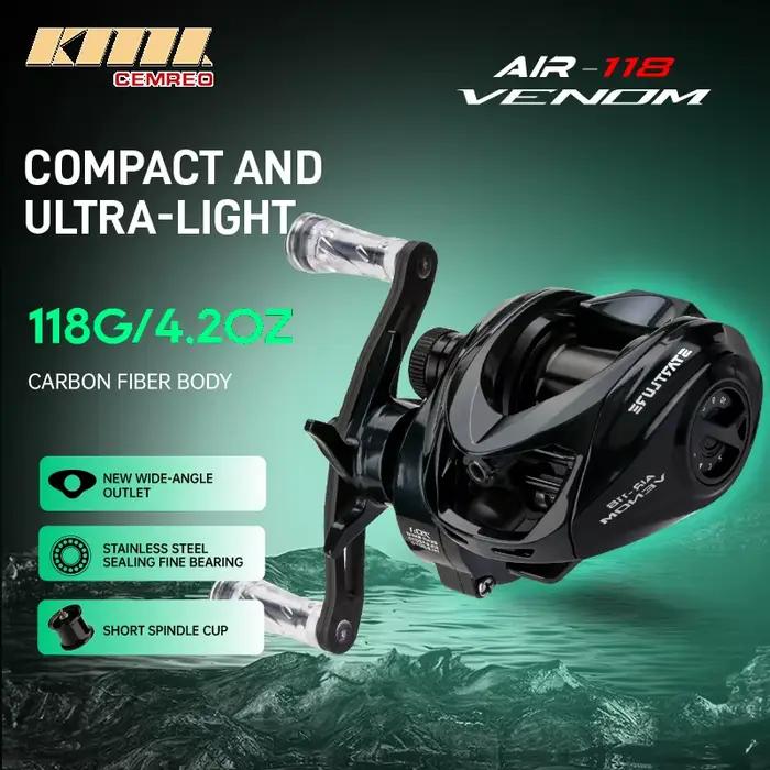 Moulinet baitcasting ultra-léger CEMREO 118g corps carbone, frein magnétique 4kg pour pêche fine des carnassiers