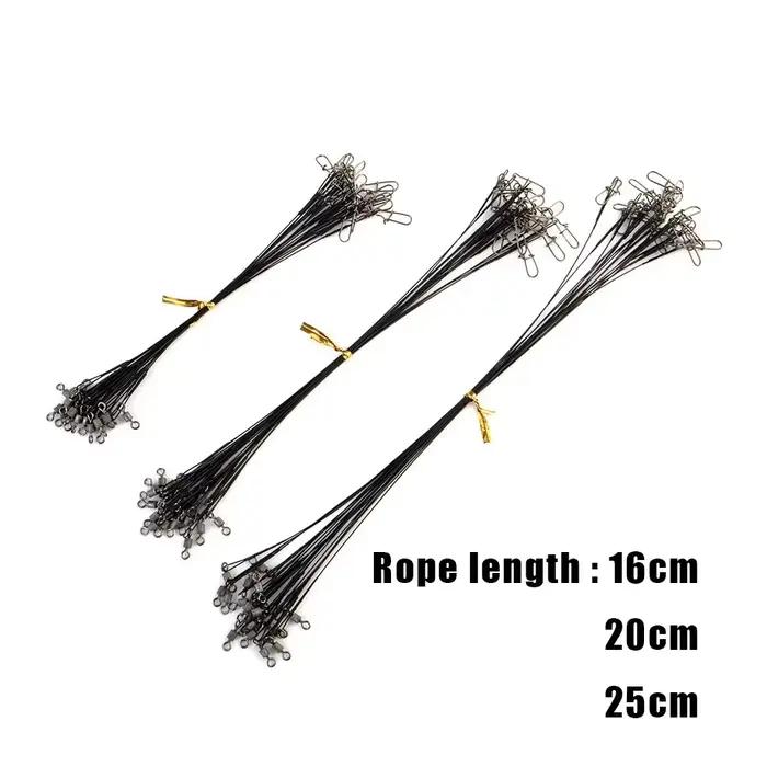 Leash anti-morsure acier 50LB pour pêche du brochet et du black-bass, avec émerillon 16 20 25 cm