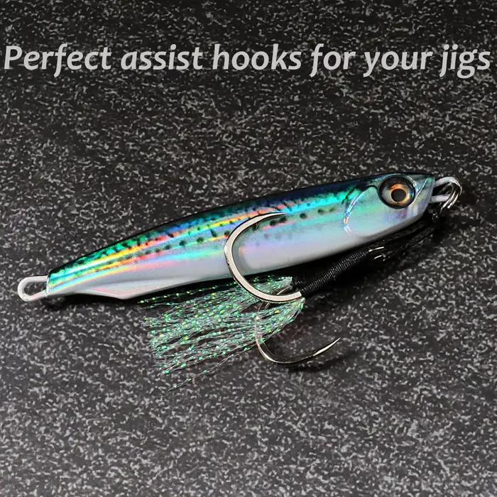 10 paires hameçons assist jig plumes acier carbone - Matériel pêche verticale et jigging lent