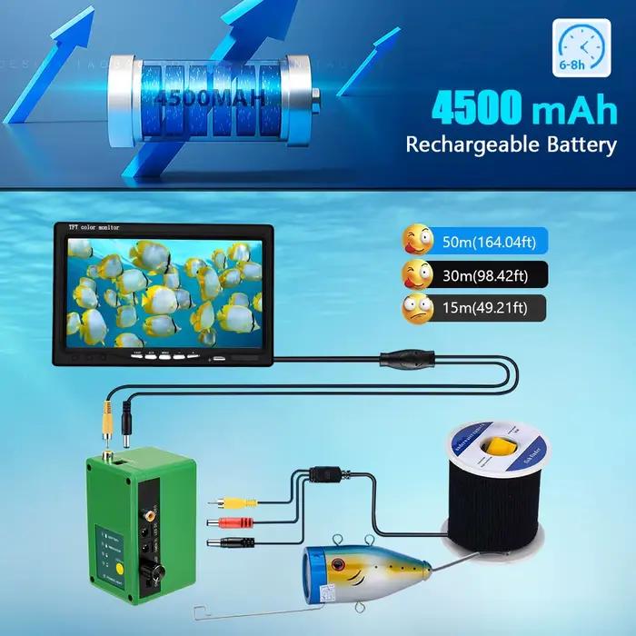 Caméra sous-marine Fish Finder 7 pouces 30 LEDs IP68 pour pêche glace mer rivière 15-50m
