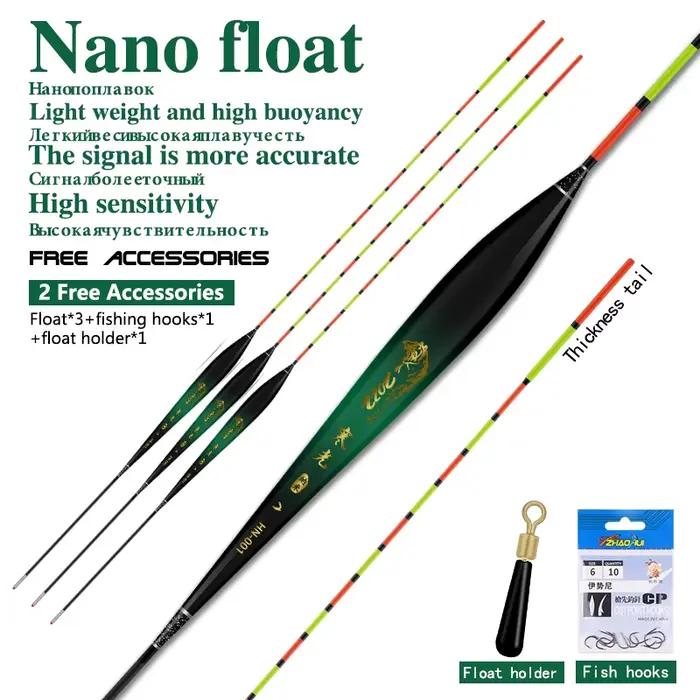 Kit pêche 3 flotteurs nano + hameçons + support - Flotteur vertical queue épaisse visible