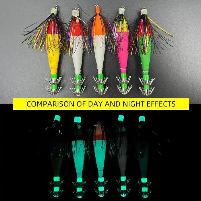 5 hameçons luminescents pour calmar avec manchon en tissu double couche et leurres bioniques pour la pêche