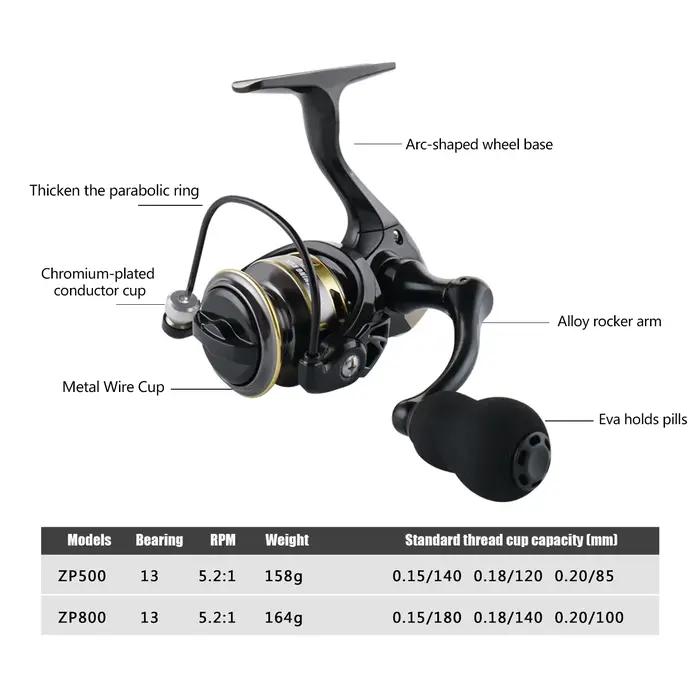 Moulinet de pêche glace compact ultraléger 135g Huidiao, ratio 5.2:1 pour pêche hiver