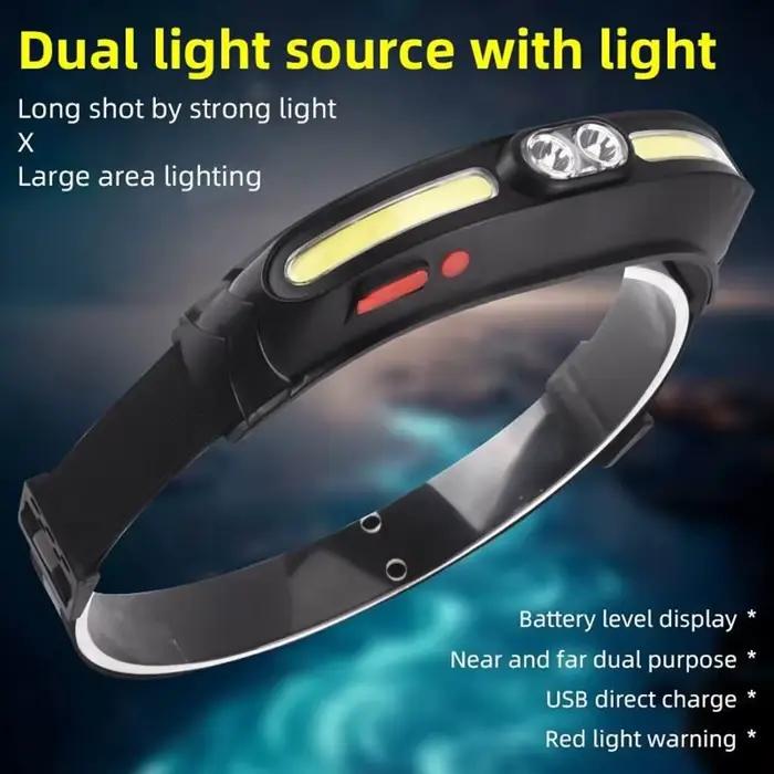 Lampe frontale pêche puissante 350 lumen USB-C rechargeable lumière douce large faisceau 210°