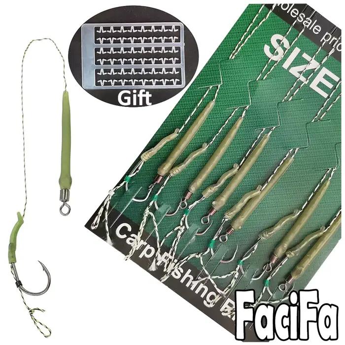 6 kits prêts à pêcher la carpe avec hameçons boilie et manchon anti-emmêlement pour pêche au coup
